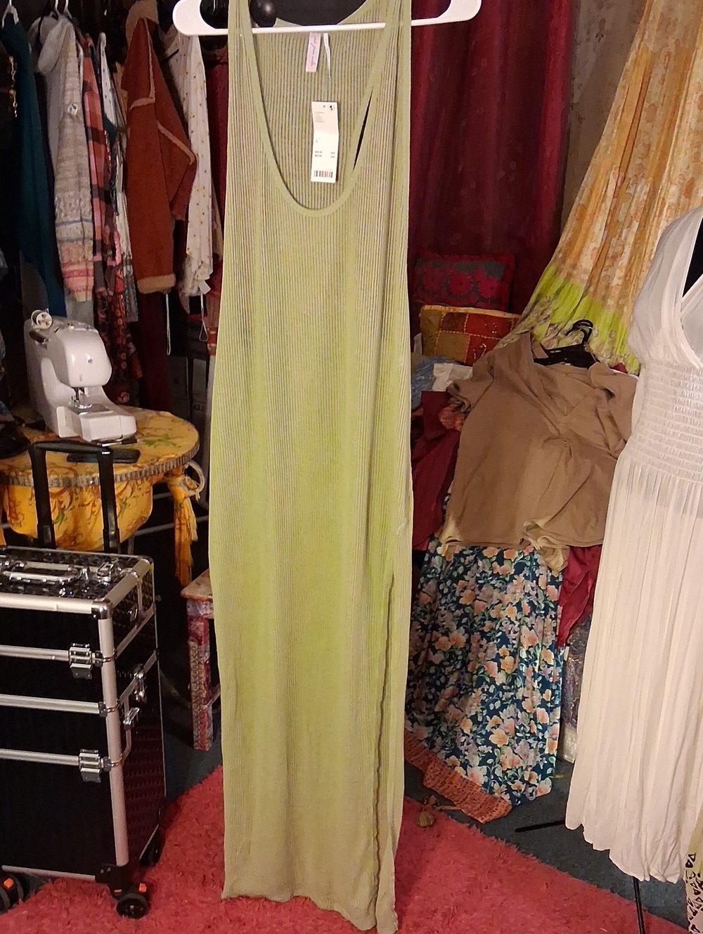 Urban Outfitters Light Green Ribbed Sleeveless Maxi Dress